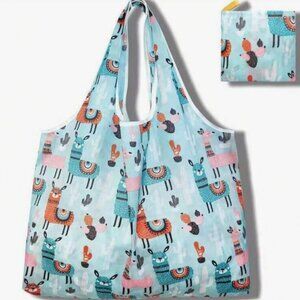Llama - Alpaca Shopping Tote Bag Packable Blue